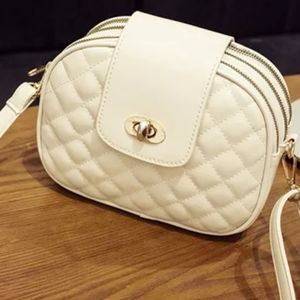 Diamond Embossed 3 Zipper Crossbody Bag - Off White Color